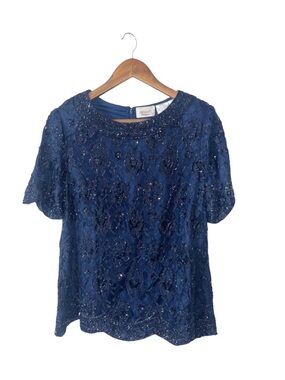 NEW Candlelight & Champagne Navy Blue Formal Beaded Top Wedding Size 12